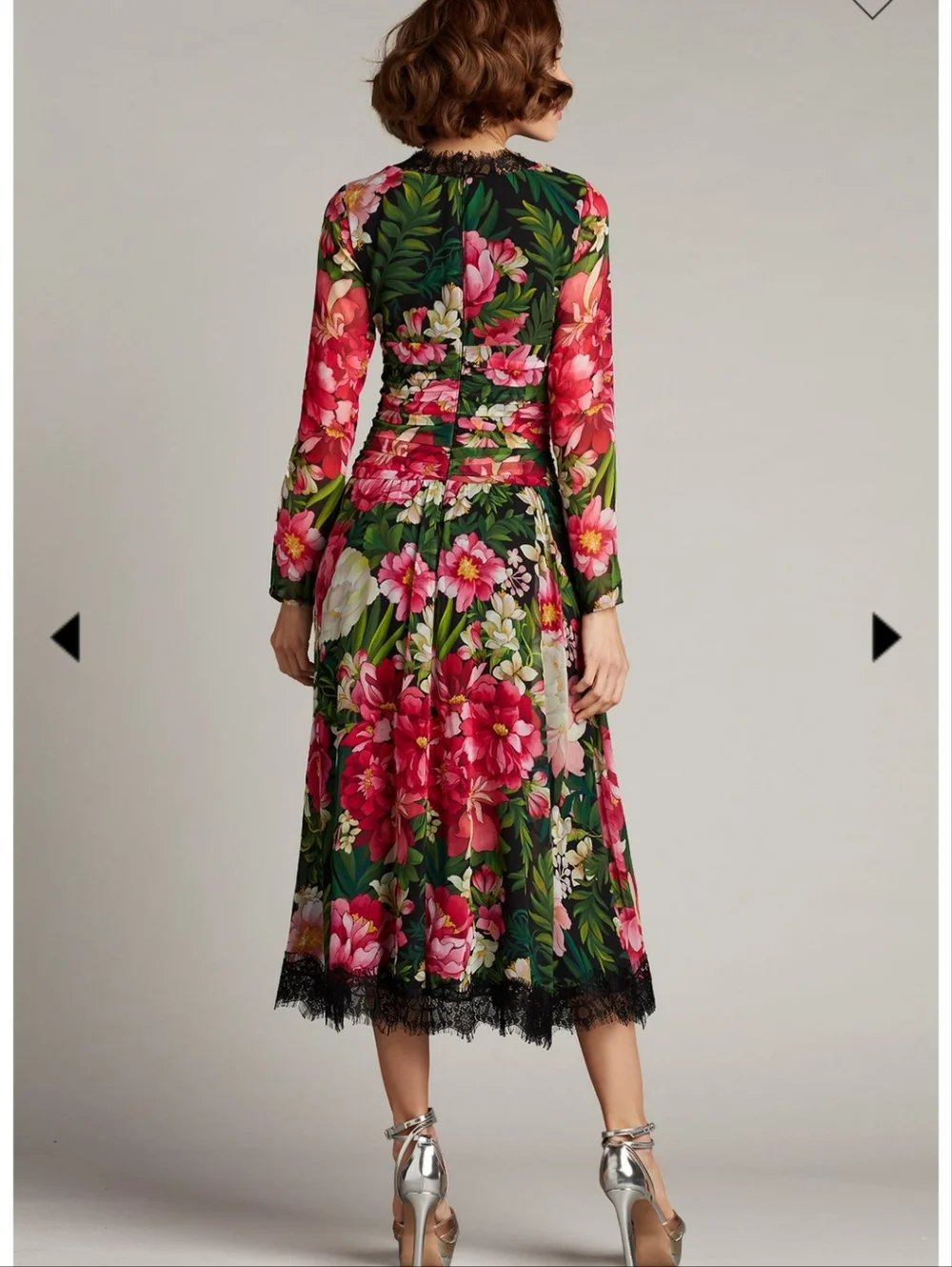 NWT $529 Tadashi Shoji Iola Floral Print Wrap Dress black lace trim size 2 - Picture 2 of 5
